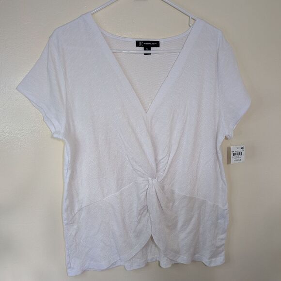INC International Concepts Top White Short Sleeve Semi-Sheer Twist Front XL - Picture 8 of 10